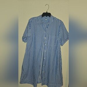 100% Cotton Old Navy Blue and White Striped Shirt Dress